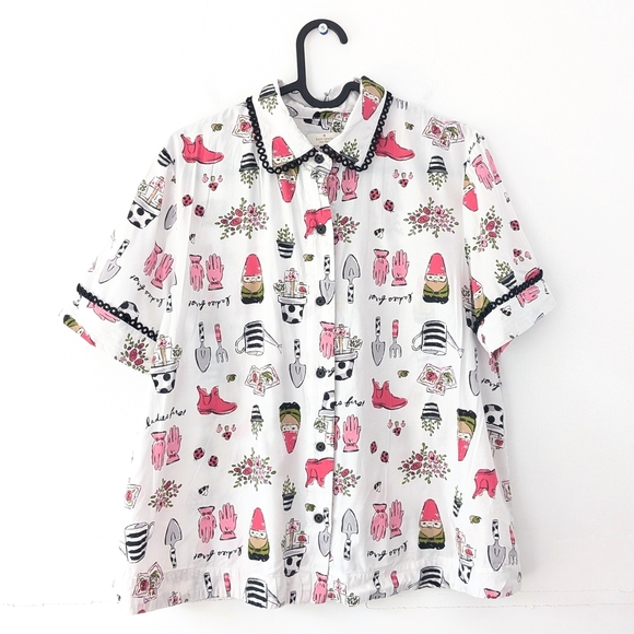 Kate Spade Women's Whimsical Garden Print Button Down Shirt Top - Size Small - Picture 1 of 9